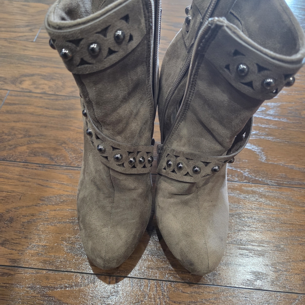 Studded Brown Suede Ankle Boots